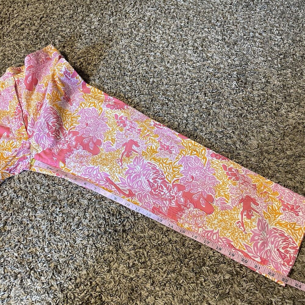 Lilly Pulitzer Womens 4 Pink Cropped Pant Monkey Elephant Vacation Preppy Beach - Picture 11 of 11